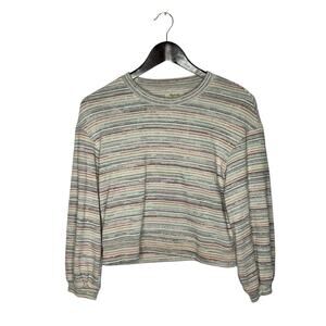 Madewell Womens Bubble Sleeve Sweater Crop‎ Top Rainbow Stripe AI240 Size XS